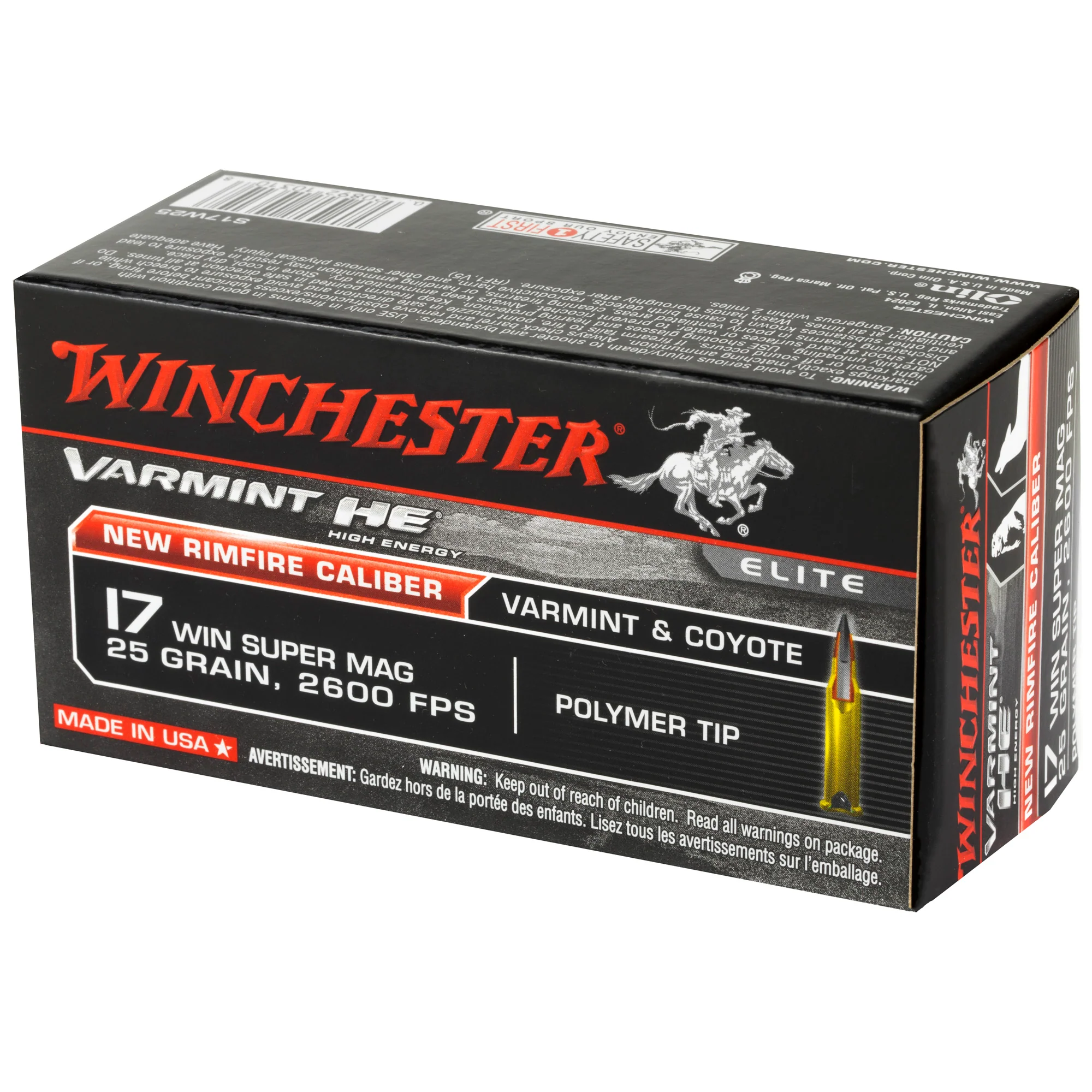 Winchester Varmint HE .17 WSM 25gr Polymer Tip Rimfire Ammo, 50 Rounds/Box S17W25 - Image 3