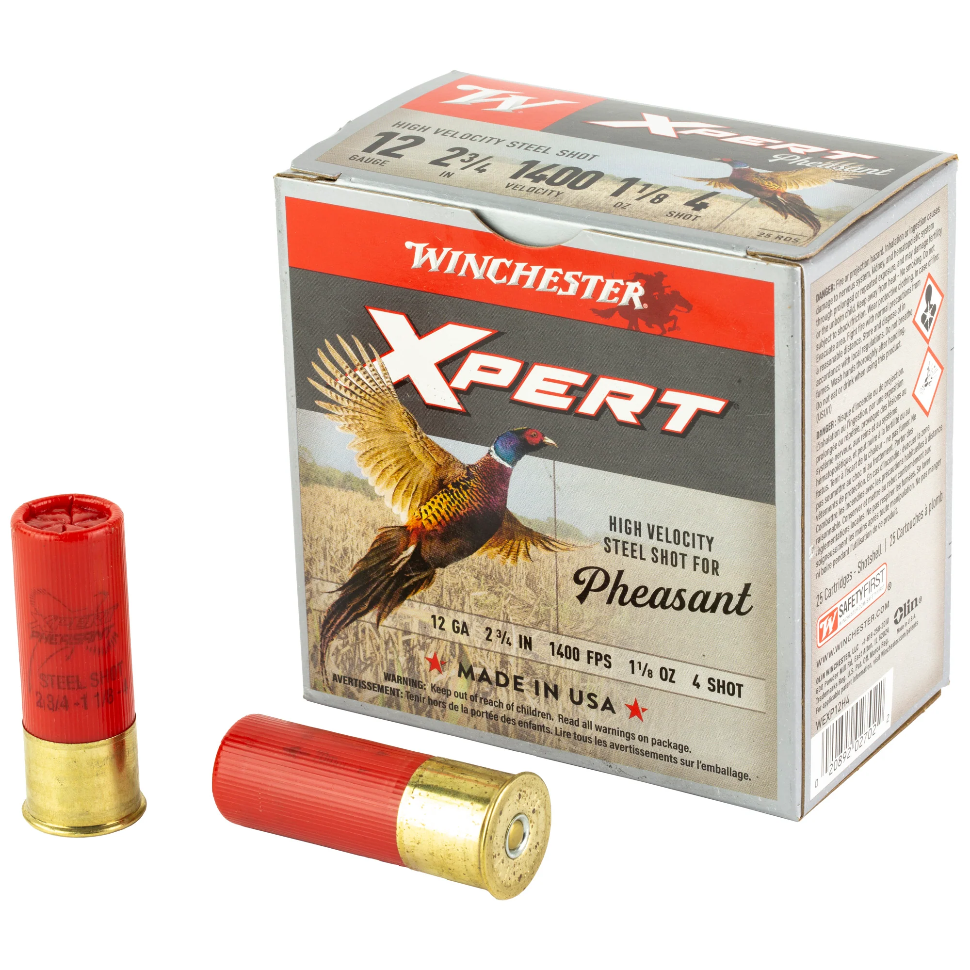 Winchester Xpert Pheasant Lead-Free Steel 12 Gauge 2-3/4in #4 Shot 1-1/8 oz 1400 FPS WEXP12H4